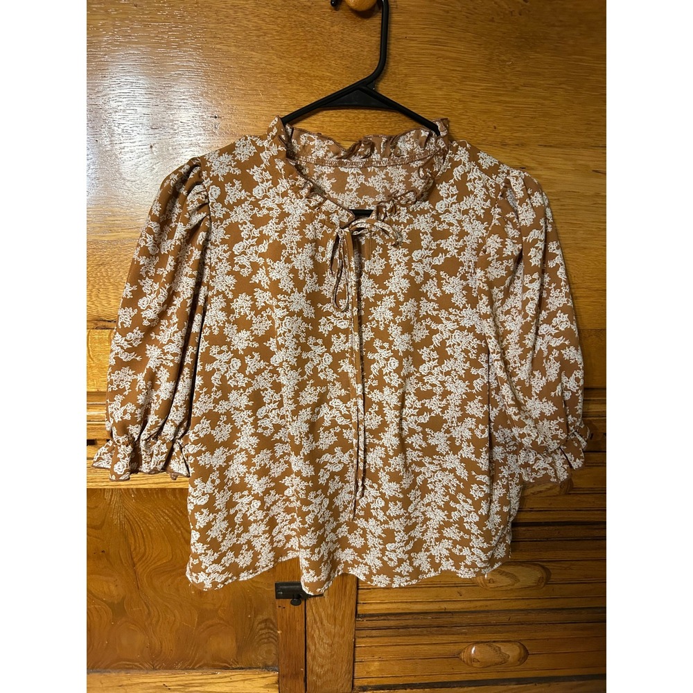 Boho Chic Ditsy Floral Ruffle Tie Neck Puff Sleeve Blouse Fairycore Cottagecore